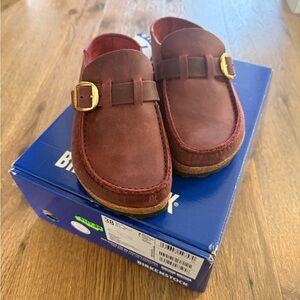 Birkenstock Buckley Burgundy Suede Buckle Mules